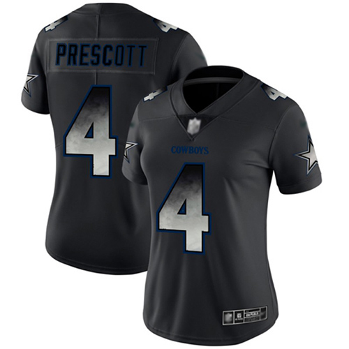 Women's Dallas Cowboys #4 Dak Prescott BlackStitched NFL Vapor Untouchable Limited Smoke Fashion Jersey