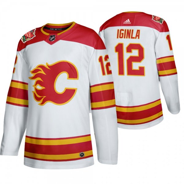 Men's Adidas Calgary Flames #12 Jarome Iginla 2019 Heritage Classic Retired White Jersey