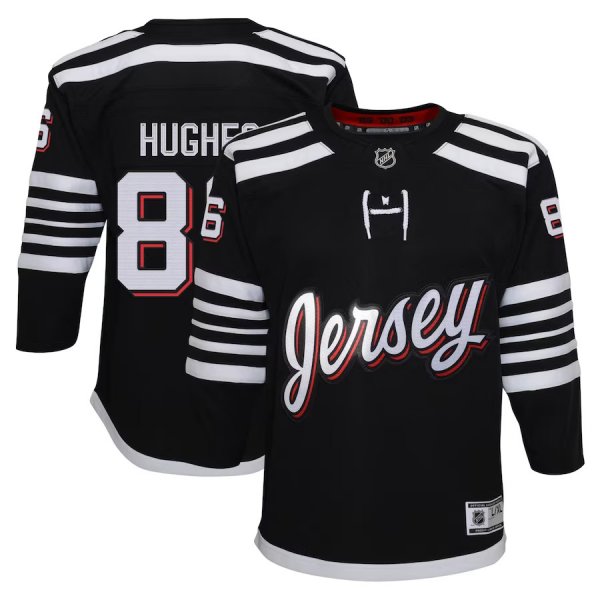 Youth New Jersey Devils Jack Hughes Black Alternate PremierÃ¨ÂÂ½Player Jersey