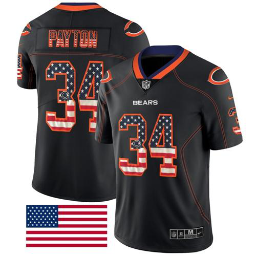 Nike Chicago Bears #34 Walter Payton Black Men's Stitched NFL Limited Rush USA Flag Jersey