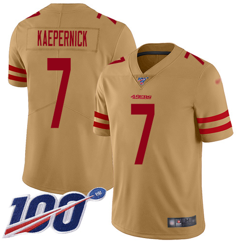 Men's San Francisco 49ers #7 Colin Kaepernick Gold Stitched NFL Limited Inverted Legend 100th Season Jersey