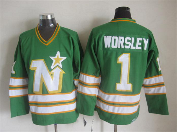 Men's Dallas Stars #1 Worsley Green Throwback NHL Jersey