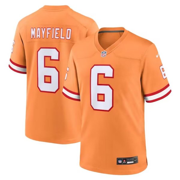 Men's Nike #6 Baker Mayfield Orange Tampa Bay Buccaneers Throwback Game Jersey