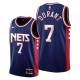 Men's Brooklyn Nets #7 Kevin Durant 2021-22 City Edition Throwback 90s Wordmark Navy Jersey