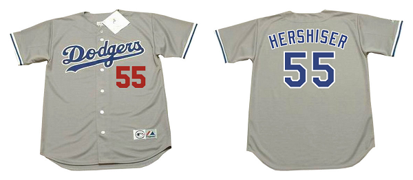 Men's Los Angeles Dodgers #55 Orel Hershiser Gray MLB 1988 Home Majestic Throwback Jersey