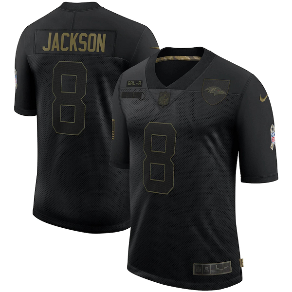 Nike Ravens 8 Lamar Jackson Black 2020 Salute To Service Limited Jersey