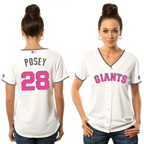 San Francisco Giants #28 Buster Posey White Mother's Day Cool Base Women's Stitched MLB Jersey