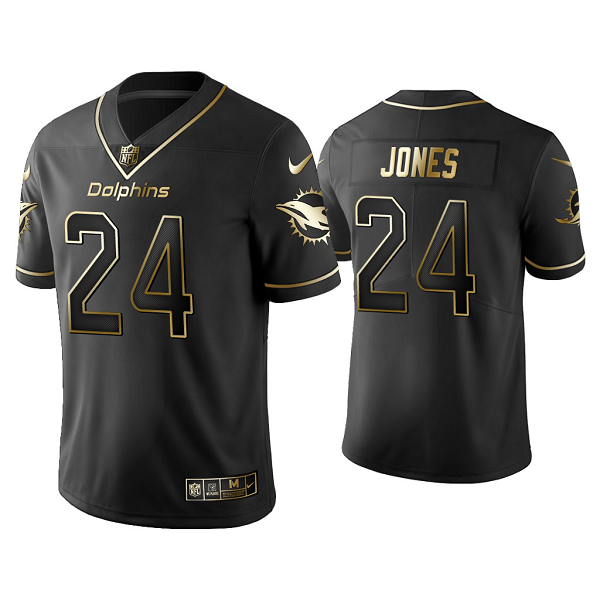 Men's Nike Miami Dolphins #24 Byron Jones Golden Edition Vapor Limited Black Jersey