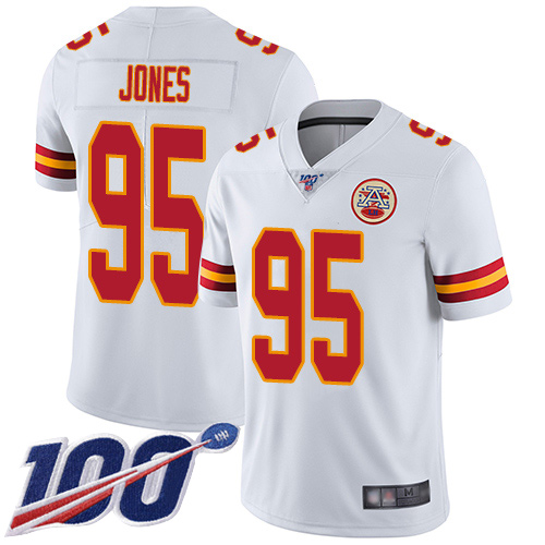 Men's Kansas City Chiefs #95 Chris Jones White Stitched NFL 100th Season Vapor Limited Jersey