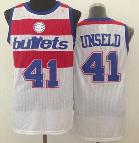 Men's Washington Wizards #41 Wes Unseld White Bullets Throwback Stitched NBA Jersey