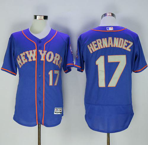 New York Mets #17 Keith Hernandez Blue(Grey NO.) Flexbase Collection Stitched MLB Jersey