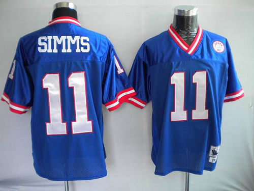 Men's Mitchell And Ness New York Giants #11 Phil Simms Stitched Blue NFL Jersey