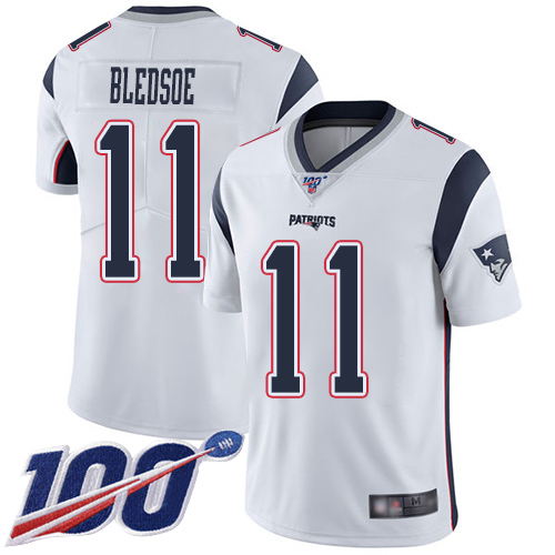 New England Patriots #11 Drew Bledsoe White Men's Stitched NFL 100th Season Vapor Limited Jersey