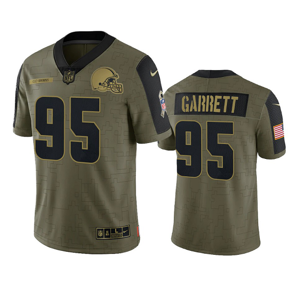 Cleveland Browns Myles Garrett Olive 2021 Salute To Service Men's Limited NFL Jersey