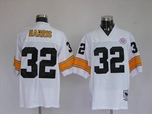 Men's Mitchell And Ness Pittsburgh Steelers #32 Franco Harris White Stitched Throwback NFL Jersey