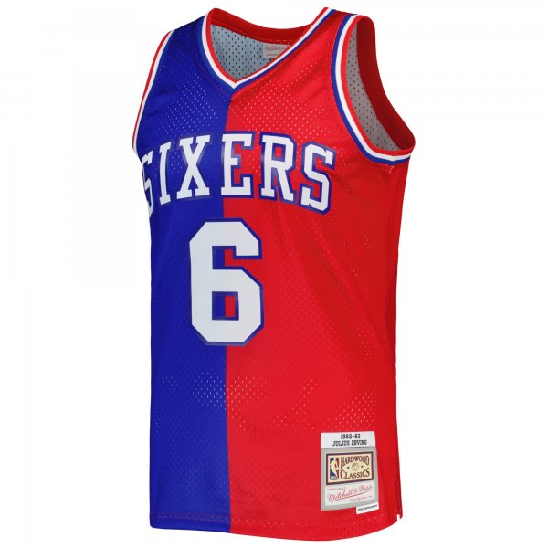 Men's Philadelphia 76ers Julius Erving Mitchell & Ness Royal/Red Hardwood Classics 1982/83 Split Swingman Jersey