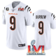 Women's Cincinnati Bengals #9 Joe Burrow 2022 White With C Patch Super Bowl LVI Vapor Limited Stitched Jersey