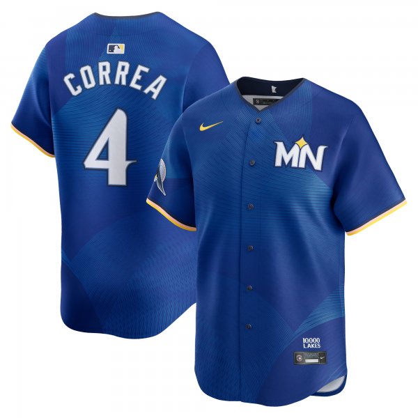 Men's Minnesota Twins #4 Carlos Correa Nike Royal 2024 City Connect Cool Base Jersey