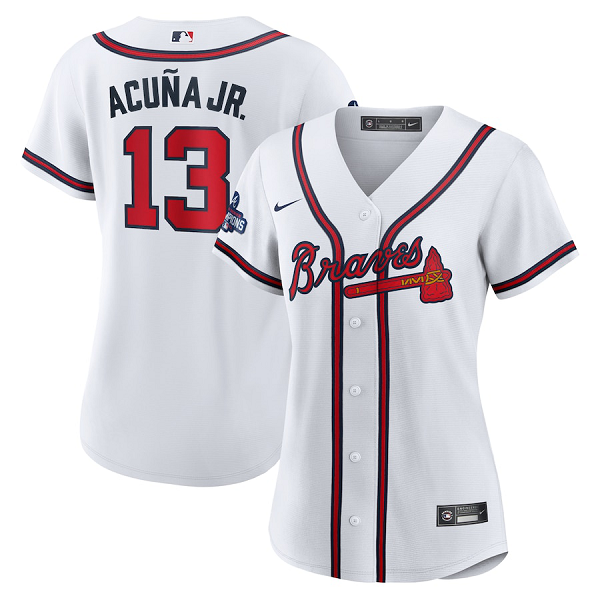 Women's Atlanta Braves #13 Ronald Acuna Jr. Nike 2021 World Series Champions Replica Player White Jersey