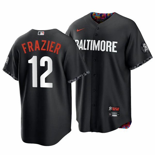 Men's Baltimore Orioles #12 Adam Frazier 2023 City Connect Black Cool Base Jersey