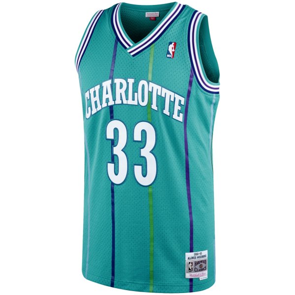 Men's Charlotte Hornets Alonzo Mourning Mitchell & Ness Teal 1992/93 Hardwood Classics Swingman Jersey