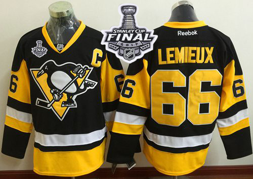 Pittsburgh Penguins #66 Mario Lemieux Black Alternate 2017 Stanley Cup Final Patch Stitched NHL Jersey