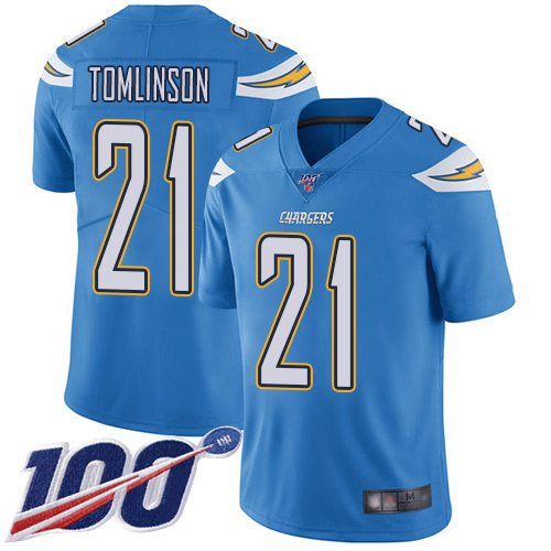 Men's Los Angeles Chargers #21 LaDainian Tomlinson Electric Blue Alternate Stitched NFL 100th Season Vapor Limited Jersey