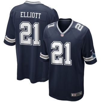 Men's Dallas Cowboys #21 Ezekiel Elliott Nike Navy Game Jersey