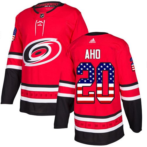 Adidas Carolina Hurricanes #20 Sebastian Aho Red Home USA Flag Stitched NHL Jersey