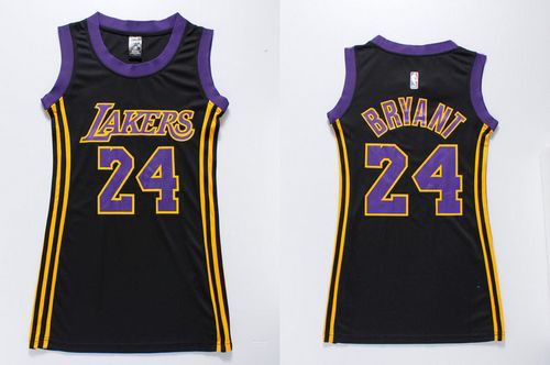 Los Angeles Lakers #24 Kobe Bryant Black(Purple No.) Women's Dress Stitched NBA Jersey