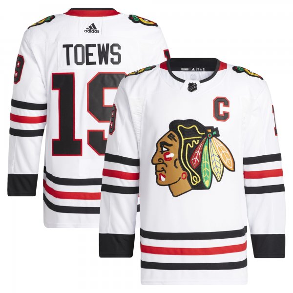 Men's Chicago Blackhawks Jonathan Toews adidas White Away Primegreen Pro Player Jersey