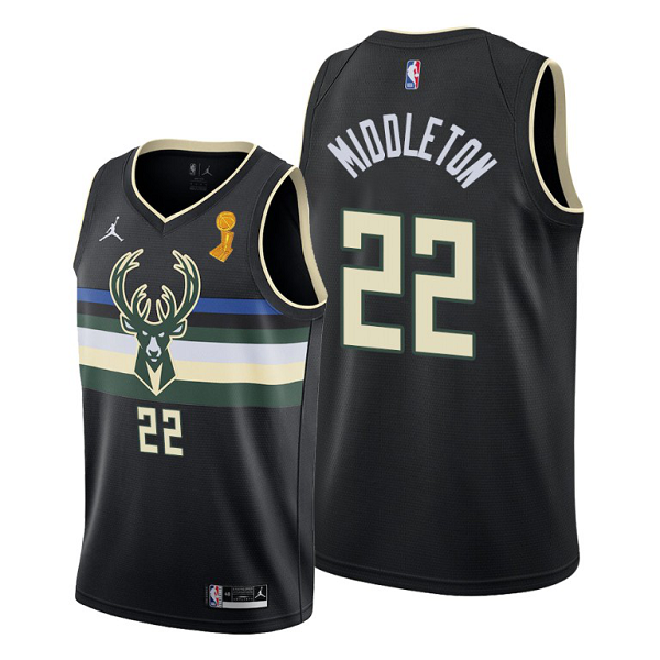 Men's Milwaukee Bucks #22 Khris Middleton 2021 NBA Finals Champions Black Jersey