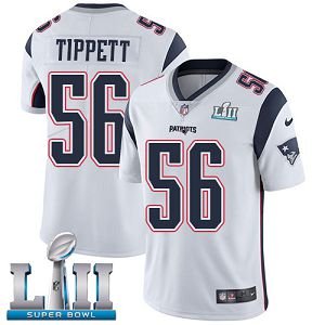 Men's Nike NFL New England Patriots #56 Andre Tippett Limited Road White Vapor Untouchable Super Bowl LII Jersey