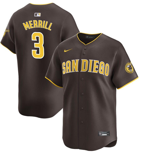 Men's San Diego Padres #3 Jackson Merrill Nike Brown Away Limited Jersey