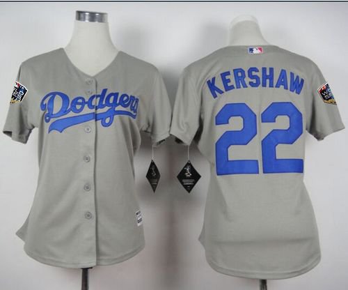 Los Angeles Dodgers #22 Clayton Kershaw Grey Alternate Road 2018 World Series Women's Stitched MLB Jersey