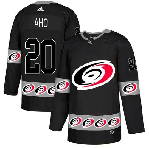 Adidas Carolina Hurricanes #20 Sebastian Aho Black Team Logo Fashion Stitched NHL Jersey