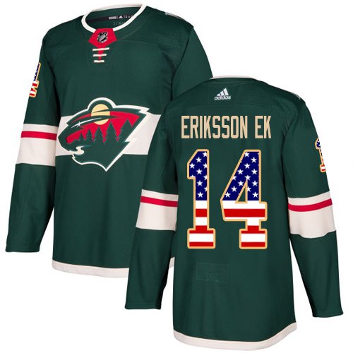 Adidas Minnesota Wild #14 Joel Eriksson Ek Green Home USA Flag Stitched NHL Jersey