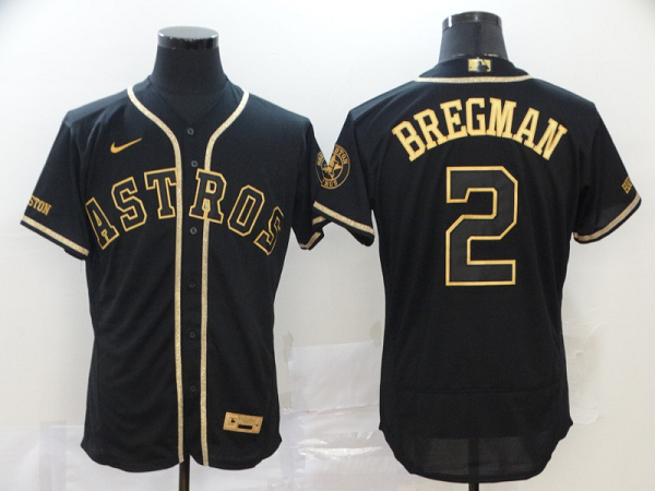 Men's Houston Astros #2 Alex Bregman Black Gold Stitched MLB Flex Base Nike Jersey