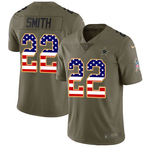 Nike Dallas Cowboys #22 Emmitt Smith Olive/USA Flag Youth Stitched NFL Limited 2017 Salute to Service Jersey