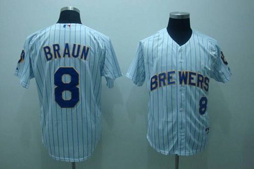 Milwaukee Brewers #8 Ryan Braun Stitched White Blue Strip MLB Jersey