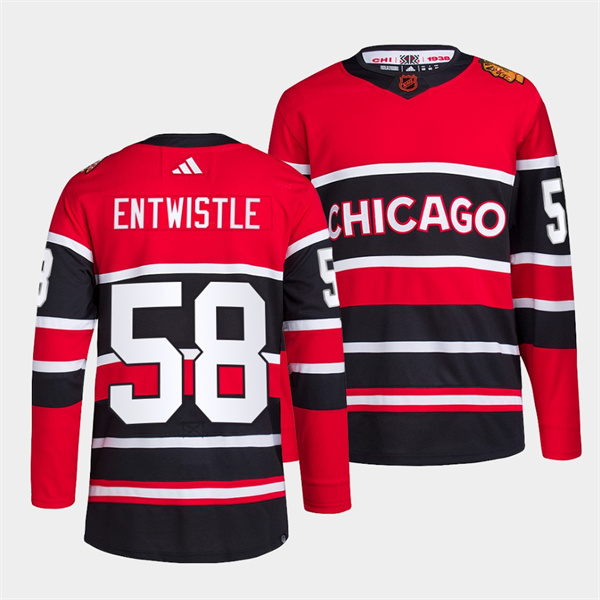 Men's Chicago Blackhawks #58 MacKenzie Entwistle Red Black 2022 Reverse Retro NHL Jersey