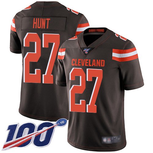 Men's Cleveland Browns #27 Kareem Hunt Brown Limited NFL Home 100th Season Vapor Untouchable Jersey