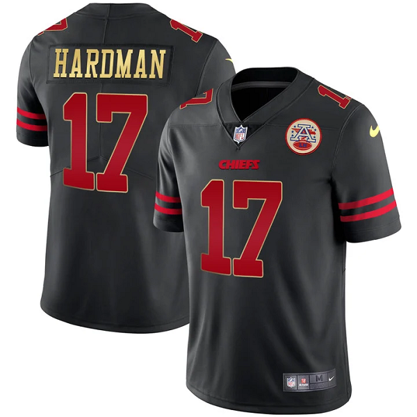 Men's Kansas City Chiefs #17 Mecole Hardman Black Gold Trim Vapor All Stitched Jersey