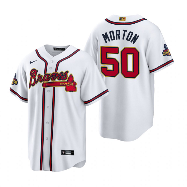 #50 Charlie Morton Men's Atlanta Braves White 2022 Gold Program MLB Jersey