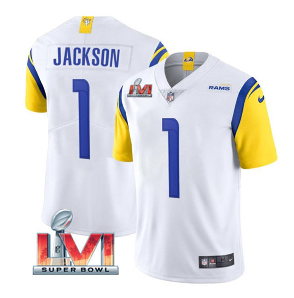 Men's Los Angeles Rams #1 Desean Jackson White 2022 Super Bowl LVI Vapor Limited Stitched Jersey