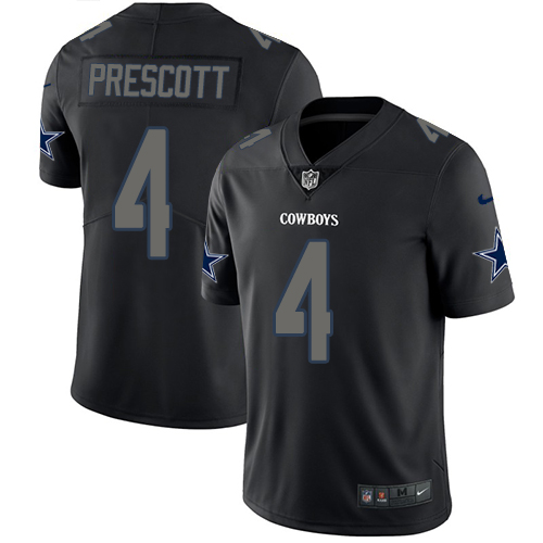 Nike Dallas Cowboys #4 Dak Prescott Black Men's Stitched NFL Limited Rush Impact Jersey