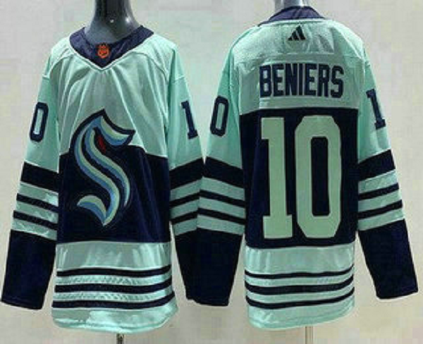 Men's Seattle Kraken #10 Matthew Beniers Light Green 2022 Reverse Retro NHL Jersey