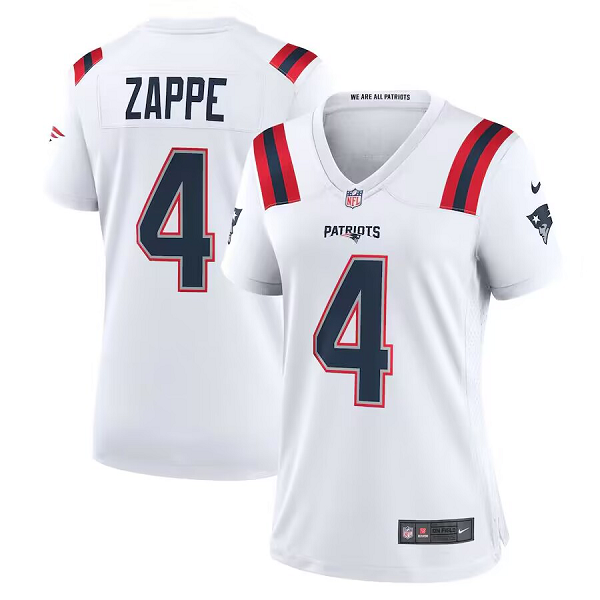 Women's New England Patriots #4 Bailey Zappe Nike White Limited Player NFL Jersey