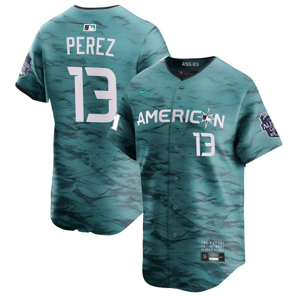 Men's American League Nike Teal 2023 MLB All-Star Game #13 Salvador Perez Cool Base Jersey