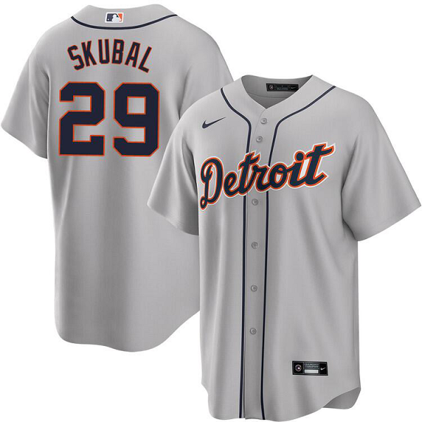 Men's Nike Detroit Tigers #29 Tarik Skubal Gray Road Limited MLB Jersey